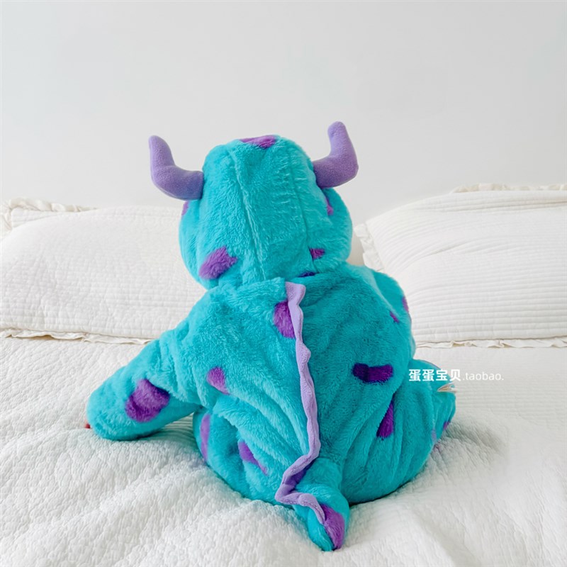 婴儿夹棉衣服连体男女宝宝冬装加绒小怪兽秋冬季外出可爱超萌外套