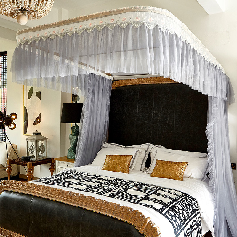 U型轨道蚊帐三开门导轨1.8m床双人2米蚊帐公主风加密宫廷落地家用