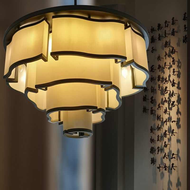 新中式祥云包间宴会厅酒店简约创意餐饮国潮铁艺布艺工程吸顶吊灯