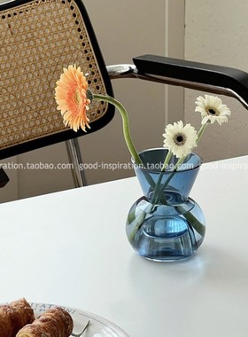 厚实物料玻璃 蓝色花瓶烛台两用 简约插花水培创意家居装饰小摆件
