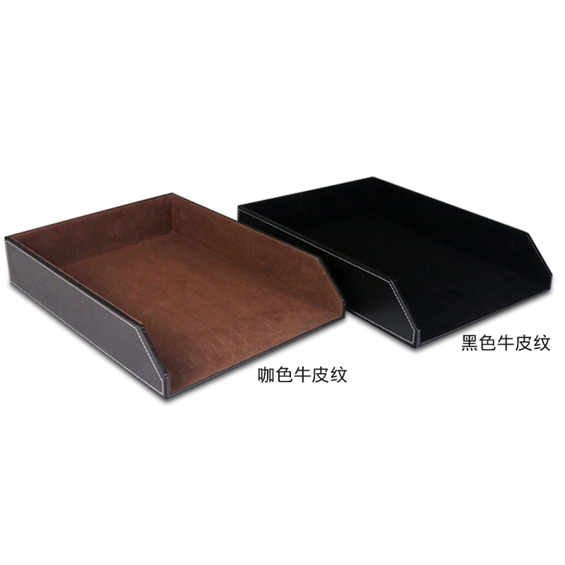 皮革办公桌文件盘框 文件架A4纸资料盘木质 单层托盘桌面收纳创意