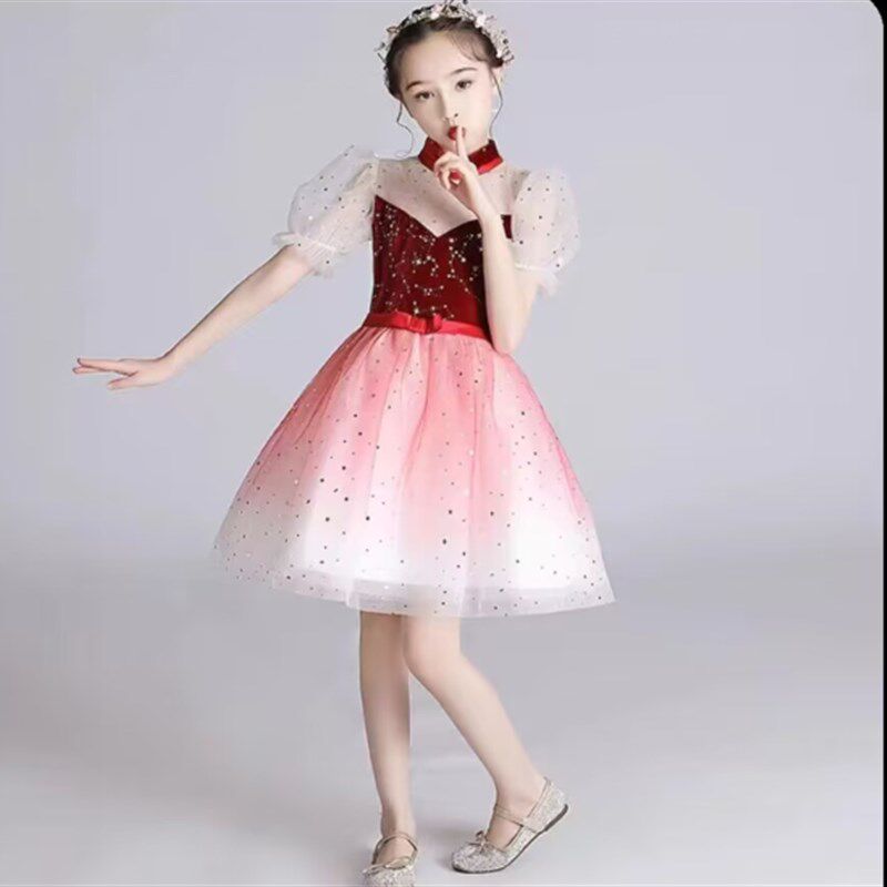 儿童合唱演出服女童公主裙蓬蓬纱裙洋气男童背带裤短袖长裤小学生