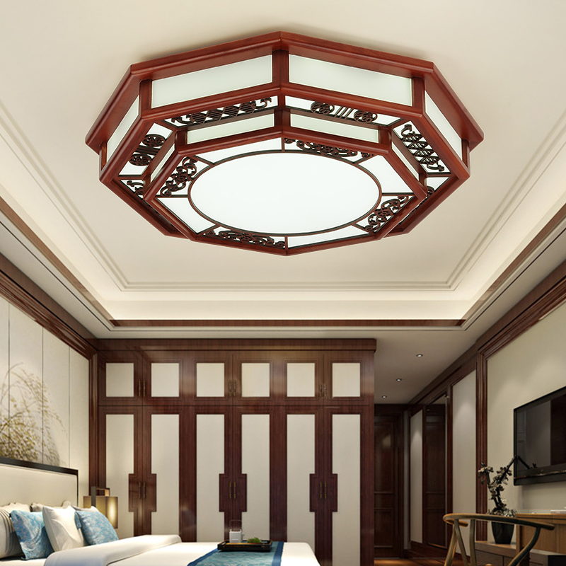 LED中式吸顶灯八角 仿古典实木客厅灯 酒店工程灯 包厢灯 饭店灯