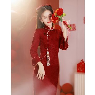 旗袍敬酒服2025新款冬季红色结婚便装改良订婚礼服女回门新娘秋冬