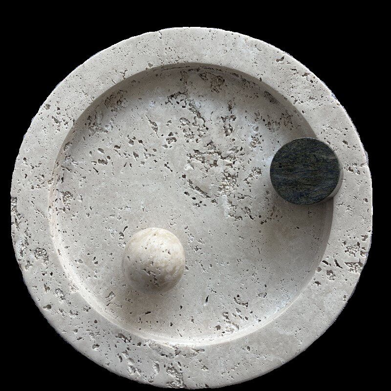 洞石托盘黄洞白洞样板间装饰摆饰天然石材样板间茶几桌面收纳摆件