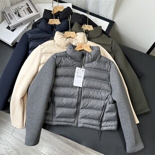 西班牙D 瞄399+!复古拼接压胶绗缝轻薄羽绒棉服冬短款夹克女外套