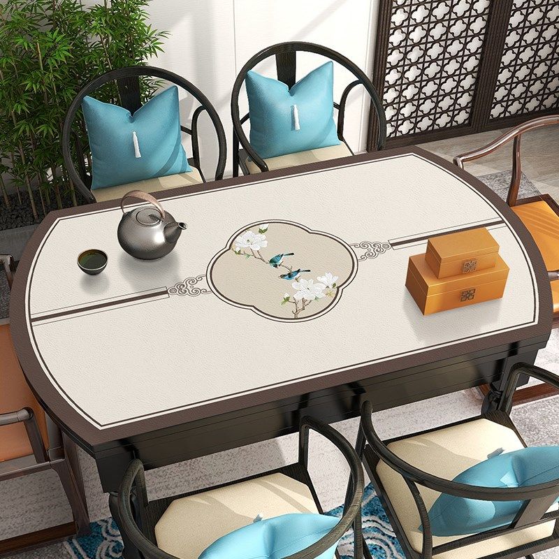新中式椭圆形餐桌垫PVC桌布防油防水免洗实木折叠弧形桌台面垫布,居家布艺,桌布,淘宝优惠券,粉丝福利购,淘宝优惠卷