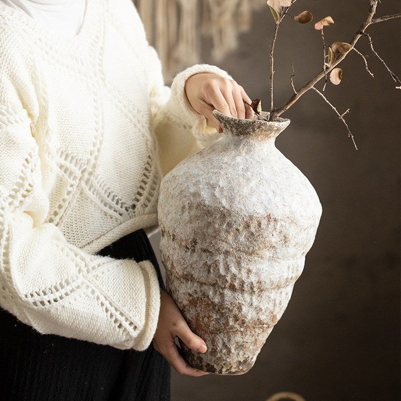 插花复古怀旧手工民宿酒店侘寂风禅意摆件陶器花器陶瓷花瓶粗陶瓶,家居饰品,家饰软装搭配套装,淘宝优惠券,粉丝福利购,淘宝优惠卷
