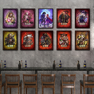 狼人杀挂画桌游店装饰海报酒吧游戏主题墙面壁画免打孔版画定制