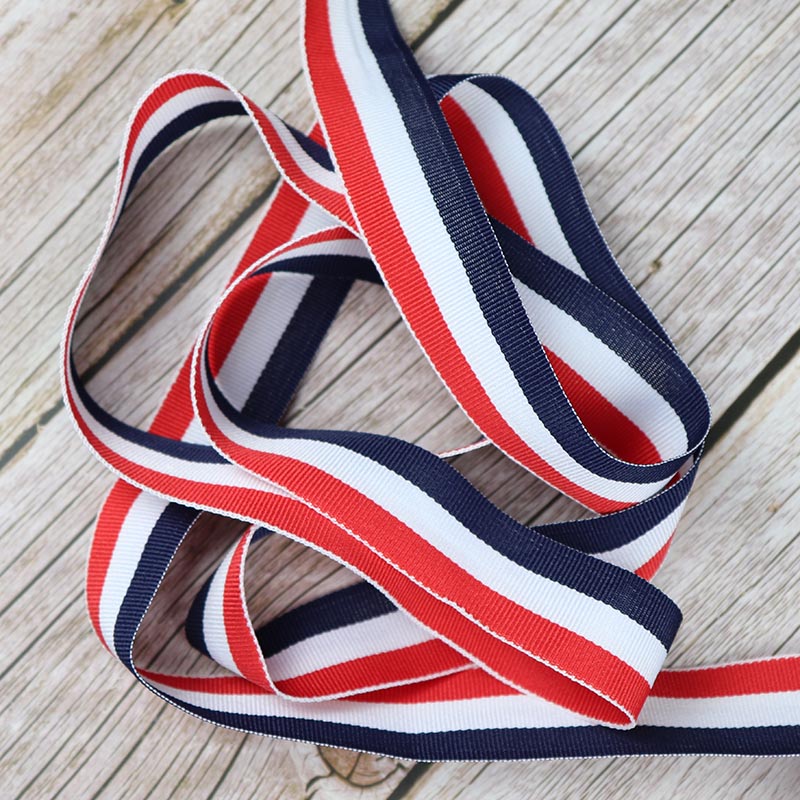 三色条纹红白蓝织带涤纶海军风彩带藏青奖牌带背包带间色民族布带