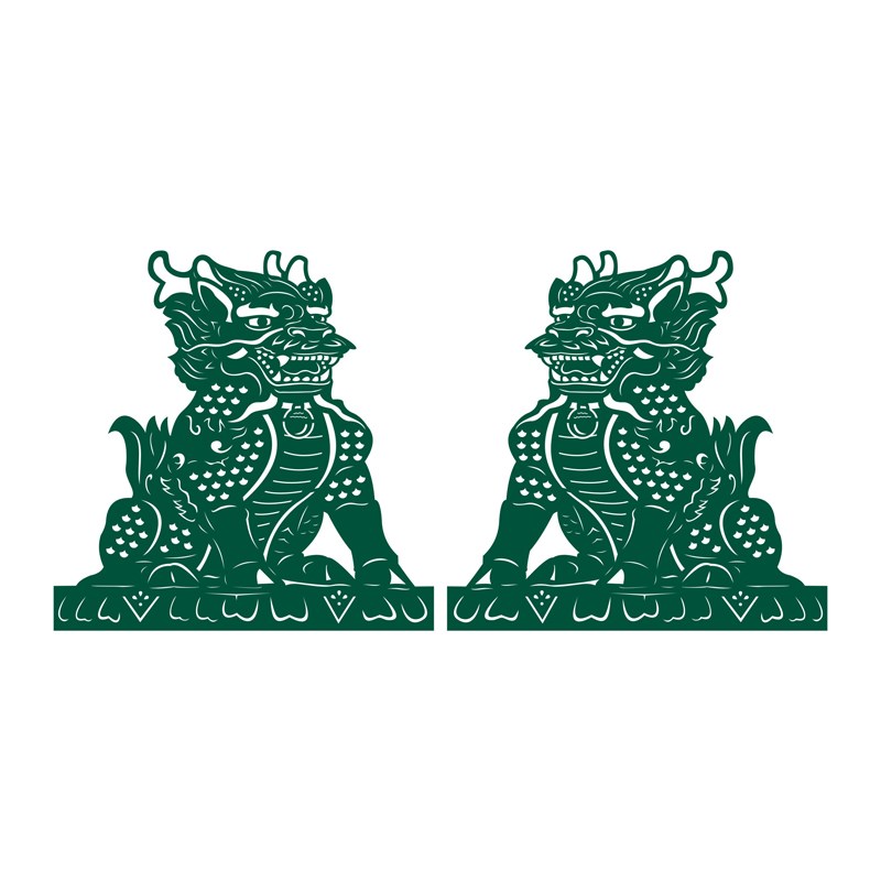 麒麟图腾玻璃贴纸静电窗花神兽商场店铺墨绿色橱窗门中式擦水贴