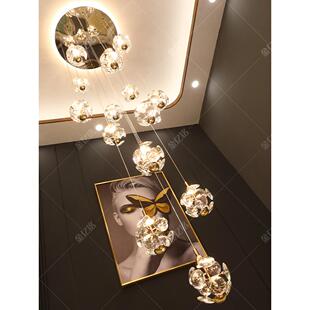美式别墅复式楼楼梯间专用长吊灯挑高轻奢水晶loft公寓挑空客厅灯