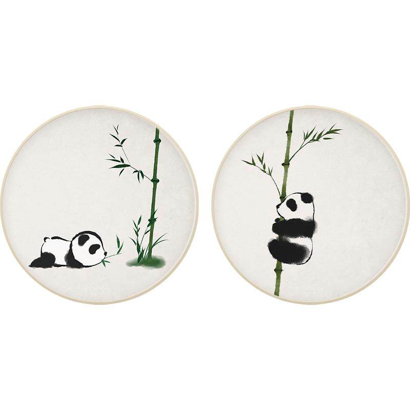 可爱熊猫萌兰装饰画新中式水墨圆形餐厅挂画饭厅客厅背景墙面壁画,家居饰品,现代装饰画,淘宝优惠券,粉丝福利购,淘宝优惠卷