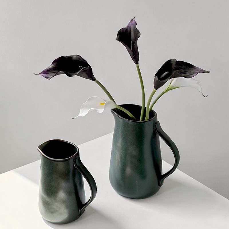 轻奢中古风墨陶瓷水壶插花花器花瓶客厅餐桌样板间装饰摆件,家居饰品,花瓶,淘宝优惠券,粉丝福利购,淘宝优惠卷