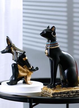 创意轻奢树脂红酒架斜放埃及阿努比斯狗神猫神红酒架摆件酒柜装饰