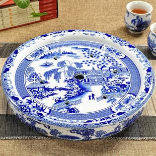 陶瓷茶盘 托盘 茶盘圆形茶台茶座青花瓷功夫茶具茶盘储水茶海双层