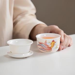 户外陶瓷泡茶杯单人喝茶杯 羊脂玉白瓷快客杯一人饮旅行茶具便携式