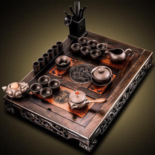 家用客厅茶台办公会客茶海送礼 黑檀实木茶盘功夫茶具套装