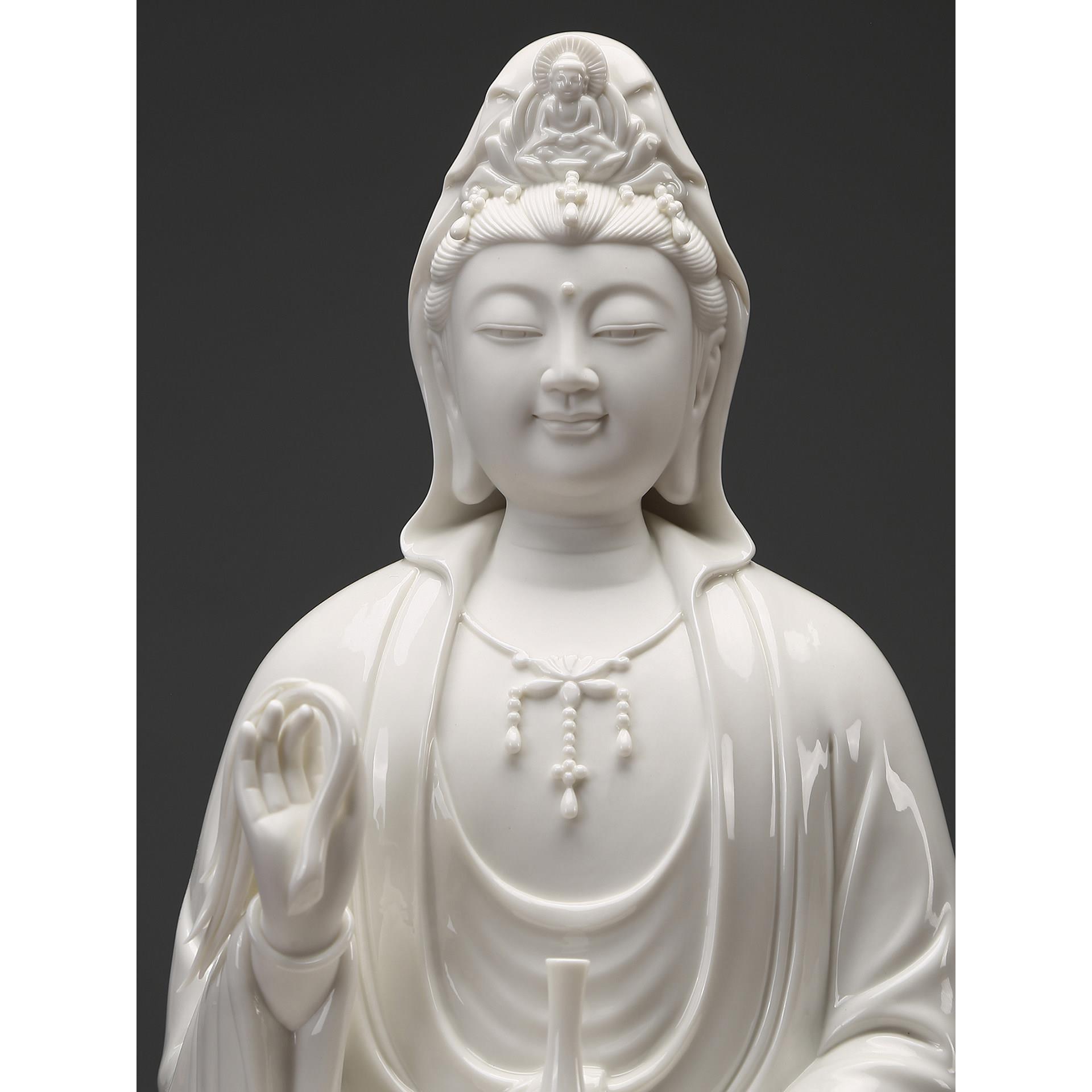 黼山堂白瓷莲观音佛南像坐海观MGU世音菩萨家里堂供奉佛家用陶瓷