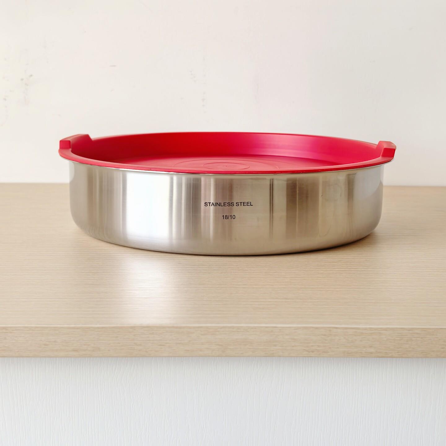 蒸盘家盘圆鸡蛋羹盘26cm18-0ISX不锈钢蛋糕圆盘蒸盖用盘子轻1奢一