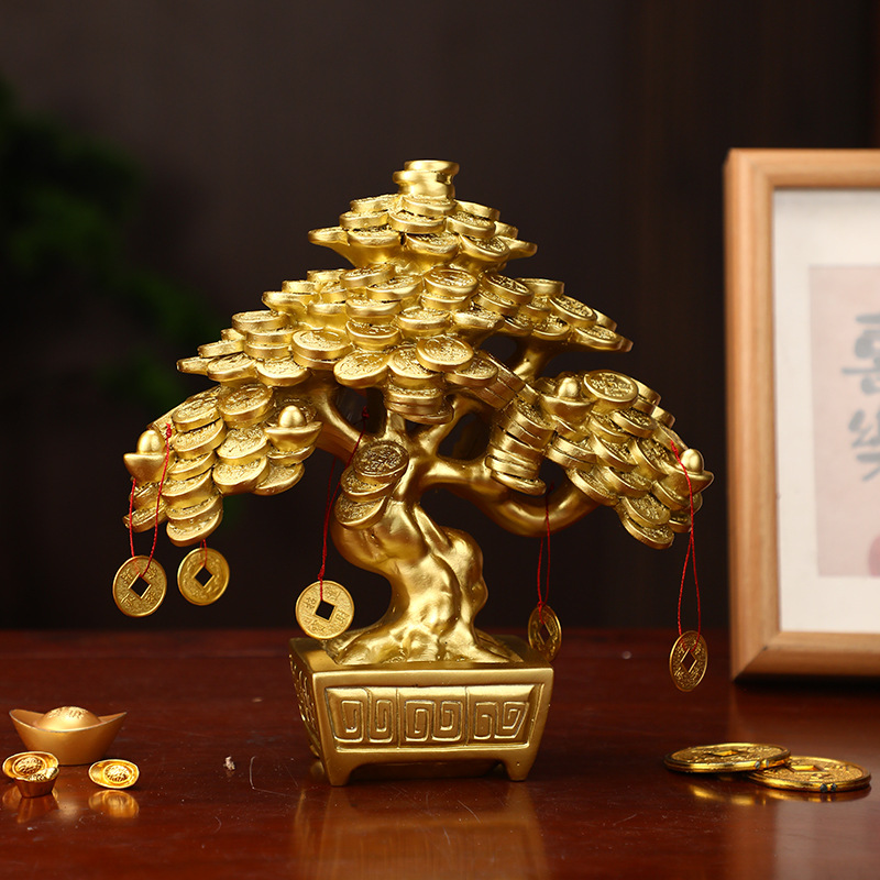 摇钱树中式家居玄关装饰品树脂工艺品摆件乔迁开业礼品