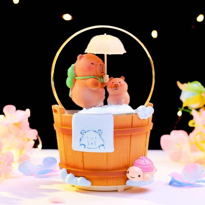 憨态可爱卡皮巴拉水晶球八音盒发光桌面摆件飘雪学生儿童生日礼物