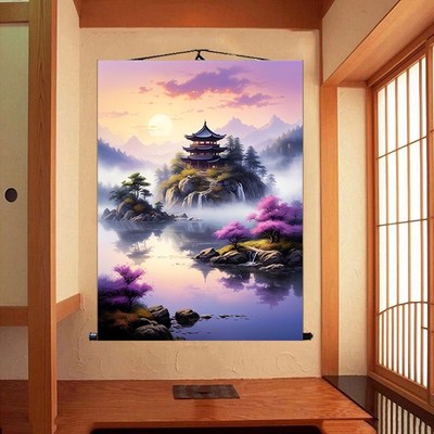 佛仙堂风景画无活物暗堂装饰画堂口堂单子山水绢布挂画道场水陆画