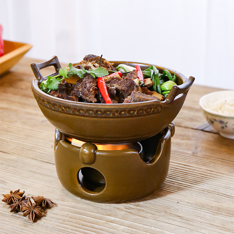 家用陶瓷酒精炉干烧砂锅老式干锅锅仔装餐具饭店固体小火锅