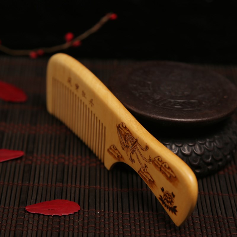白象 天然野生老料小叶黄杨大号木梳子礼品凤穿牡丹刻字赠送老婆