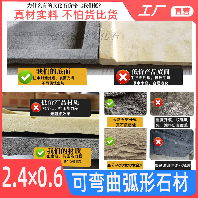 可弧形星月石材2.4X0.6米薄板石纹2cm厚仿真pu文化石pu石皮背景墙