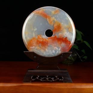 天然阿P001摆富汗玉石安扣摆件红花冰玉客厅玄中式装饰品桌面平关