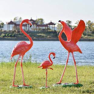 彷件真大装 火烈鸟摆玻火烈鸟04璃纤维动物雕塑户外别墅庭院花园水
