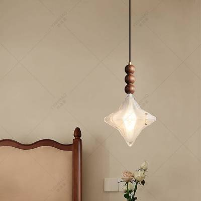 法式古星玻璃胡桃木星餐厅灯9567\/1三中餐桌吧台灯氛围头感卧室