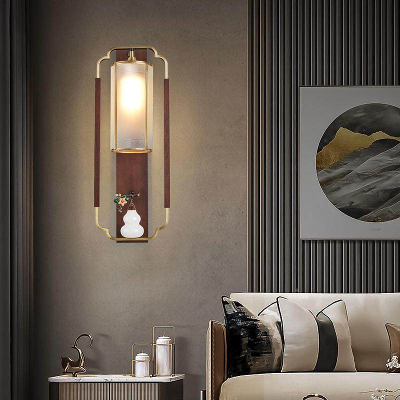 全铜新中式实木厅背客景墙壁灯中国梅兰风59050竹菊卧室廊床头走