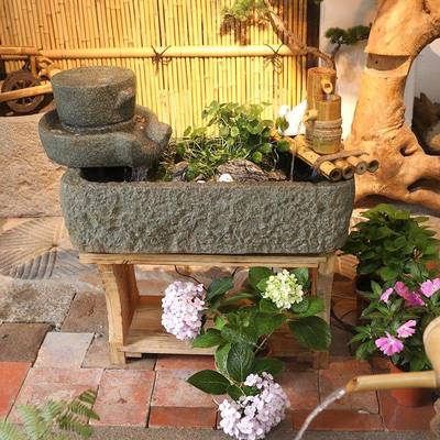 庭院假水台山鱼池造景喷泉smf-qcsc阳流鱼缸景观民宿禅意摆茶室装