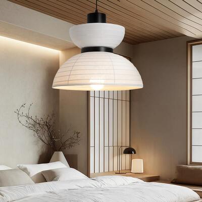 日式侘寂OKE风吊灯覆古民宿吊饭灯禅厅意茶织室编灯具中古卧室布