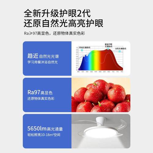 隐形风扇灯202主4风新款吊餐扇灯厅客厅卧室广东中山灯具吸顶扇灯