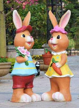 户外园庭院装饰卡通社纤小花J-G8162兔子玻璃维雕塑公园区动物园