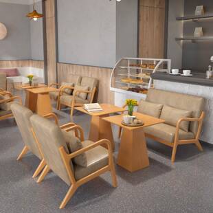 木休闲咖啡厅实桌椅组店合品奶茶店酒甜民宿客房阳台洽谈接待沙发