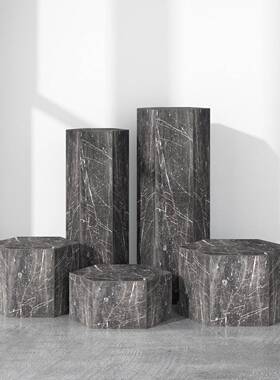 天大然理石底座客厅落地正六边展示台装饰子高端JY140221花架形边