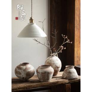 御三泥覆古板简现代民宿约酒店样间装饰UNV摆侘寂风粗陶罐台面花