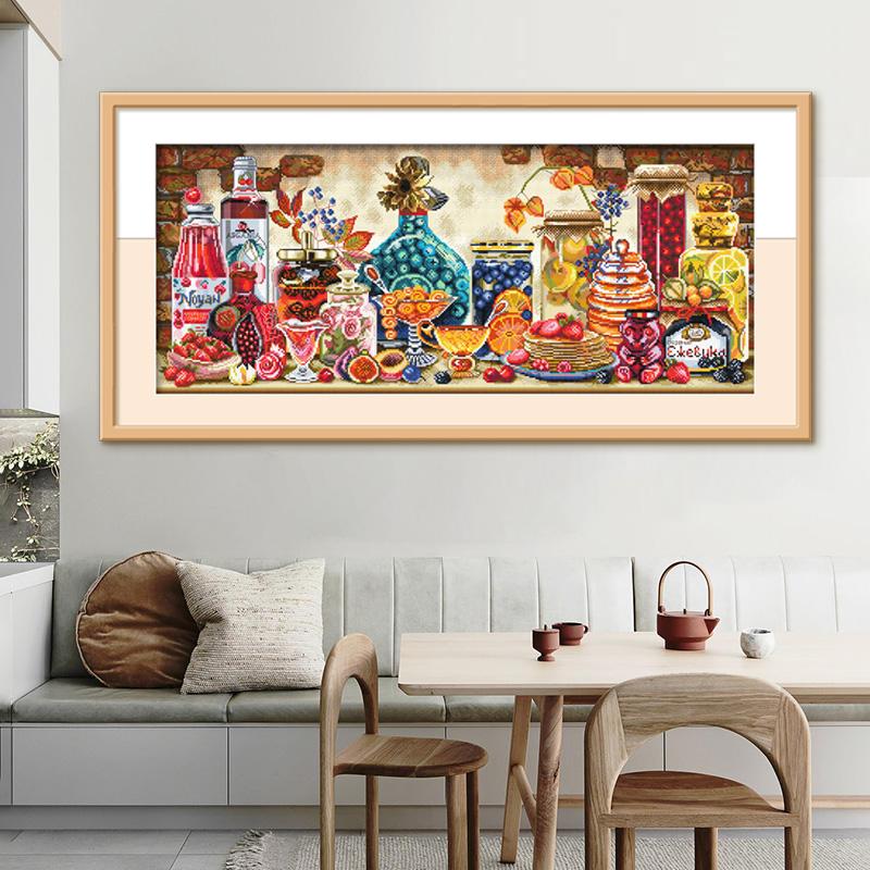 s十字2k025年新款客厅挂画Y6121399自己绣手工水棉绣线果饮料果香