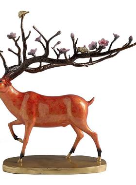 鹿摆件铜梅电GTGYUI77花鹿艺品客厅术玄关酒柜饰视柜博古架家居装