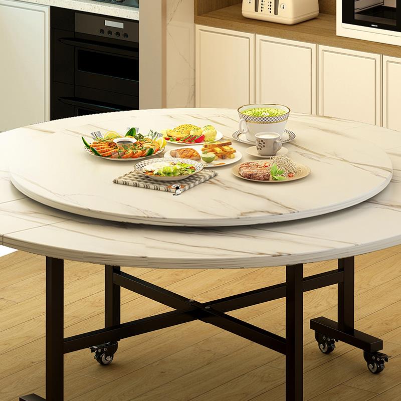 圆形餐桌ZY1115折面餐桌小转盘店折叠桌家用板玻璃餐桌转圆旋台酒