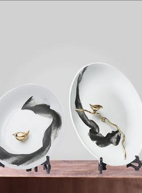 现代新中式陶瓷水墨家具展厅软装家居客厅装饰品电视柜展柜摆设