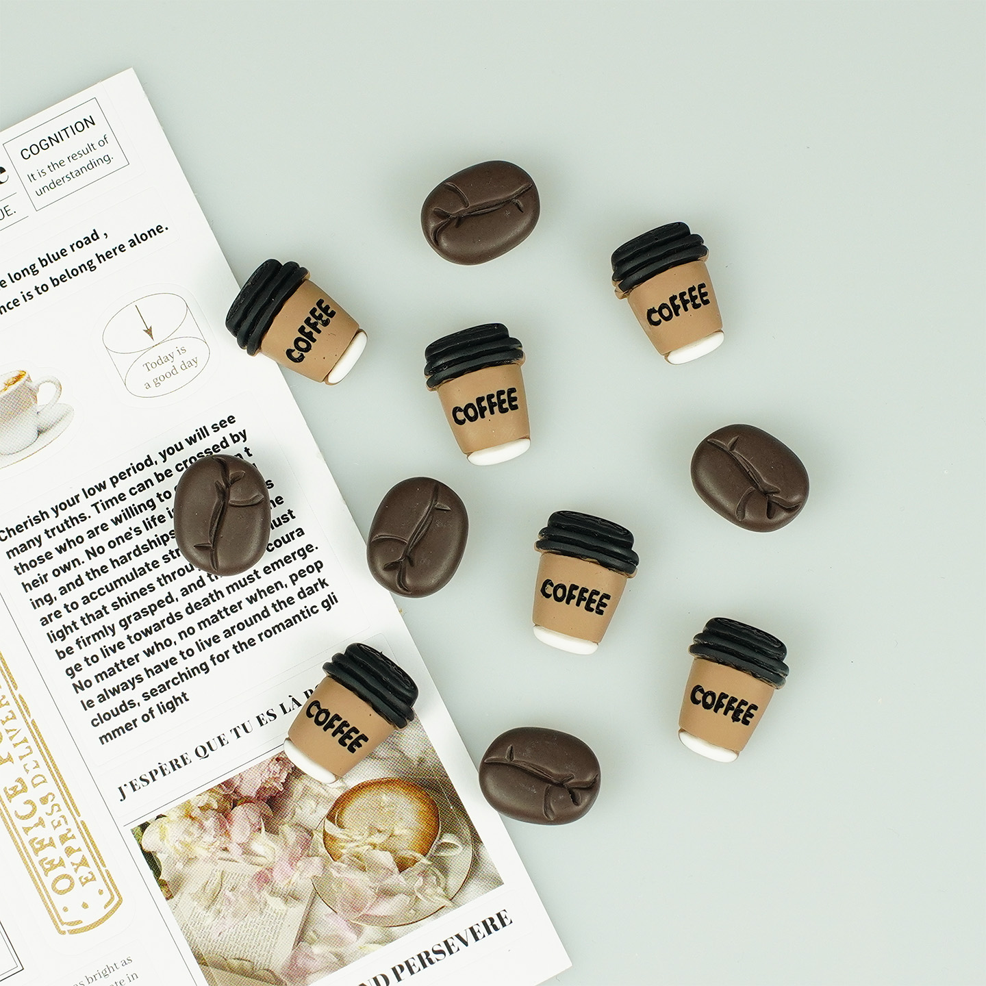 磨砂咖啡豆咖啡杯磁吸冰箱贴