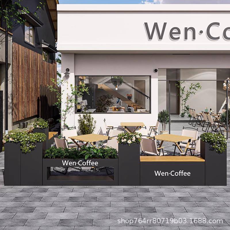 户外铁艺花箱花槽绿植广场室外坐凳座椅组合花坛种植槽隔断花架