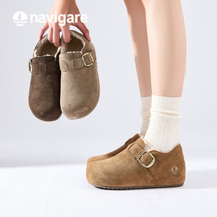 Navigare意大利小帆船加绒全包勃肯鞋女2025秋冬户外魔术贴休闲鞋