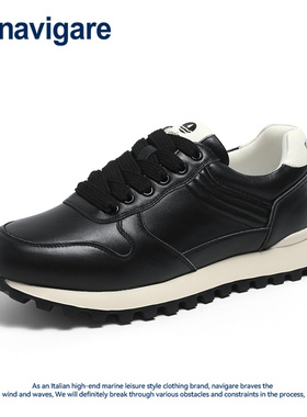 Navigare意大利小帆船男士老爹鞋2025春夏新款头层牛皮白色运动鞋