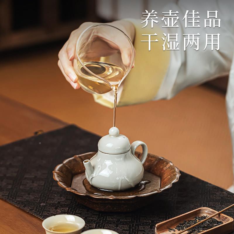 紫铜壶承盘中式覆古储干水泡台彷宋莲花养紫铜宋莲座壶底茶纯壶托